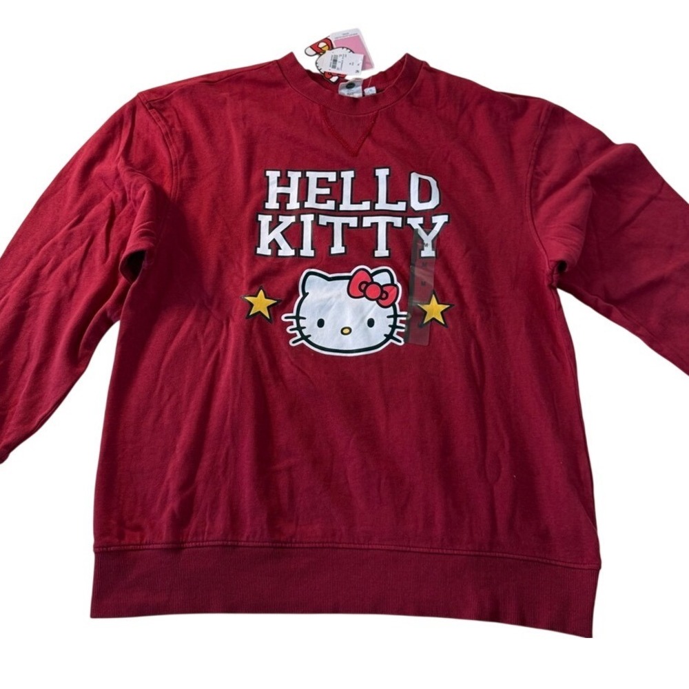 Hello Kitty Sanrio Women's Red Pullover Sweatshirt S Graphic Print Cartoon Logo